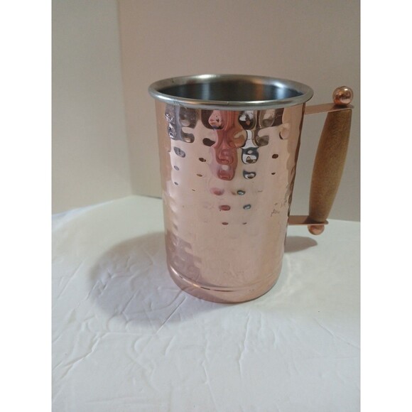 Vintage Mug-Hammered Copper- Wood Handle -5'inch-Stainless Steel Interior - Picture 3 of 16